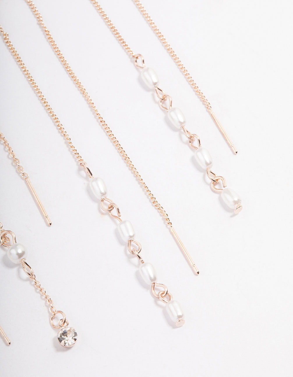Rose Gold Pearly Diamante Thread Through Earring Pack