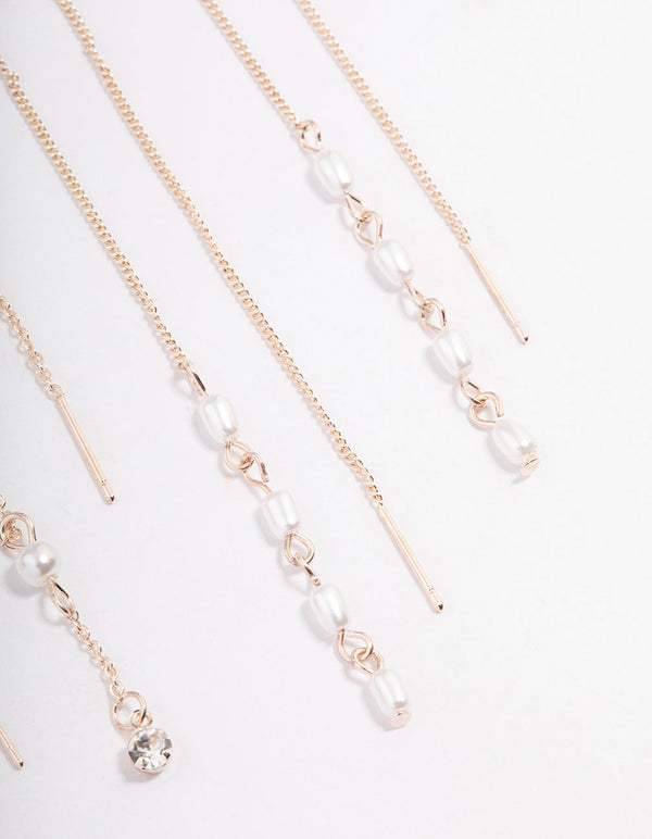 Rose Gold Pearly Diamante Thread Through Earring Pack