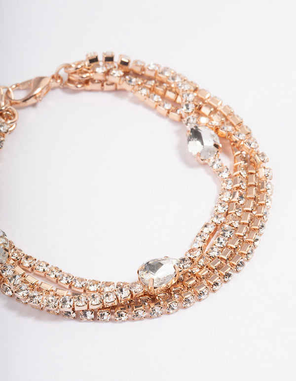 Rose Gold Layered Cup Chain Pearl Station Bracelet