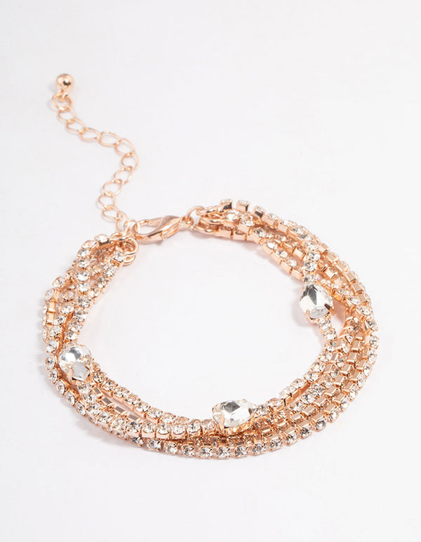 Rose Gold Layered Cup Chain Pearl Station Bracelet