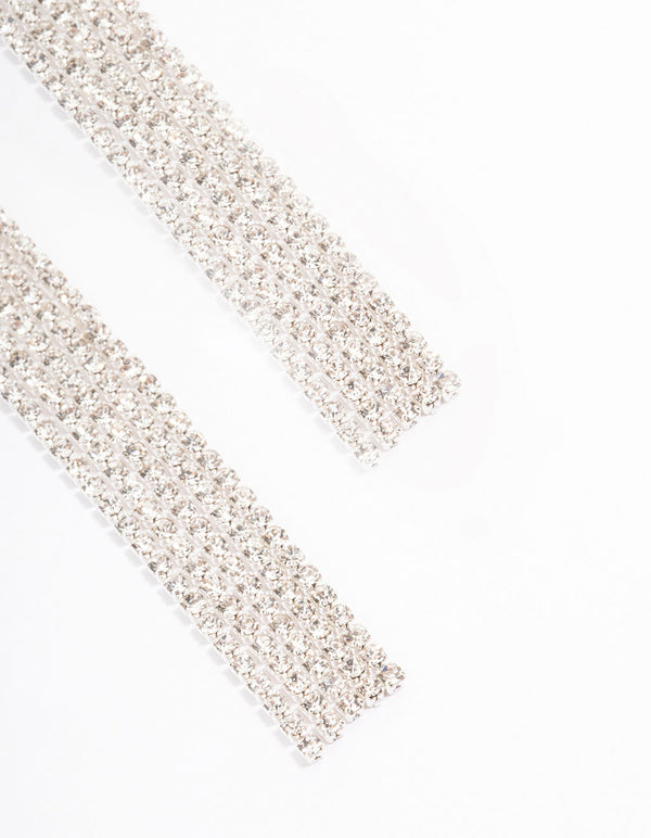 Silver Cubic Zirconia Round Cup Chain Drop Earrings