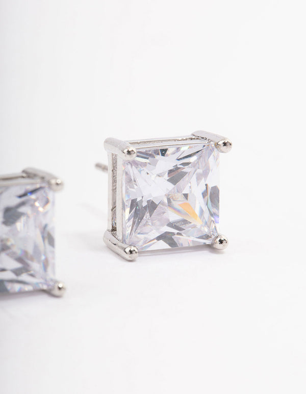 Silver Cubic Zirconia Square Statement Stud Earrings
