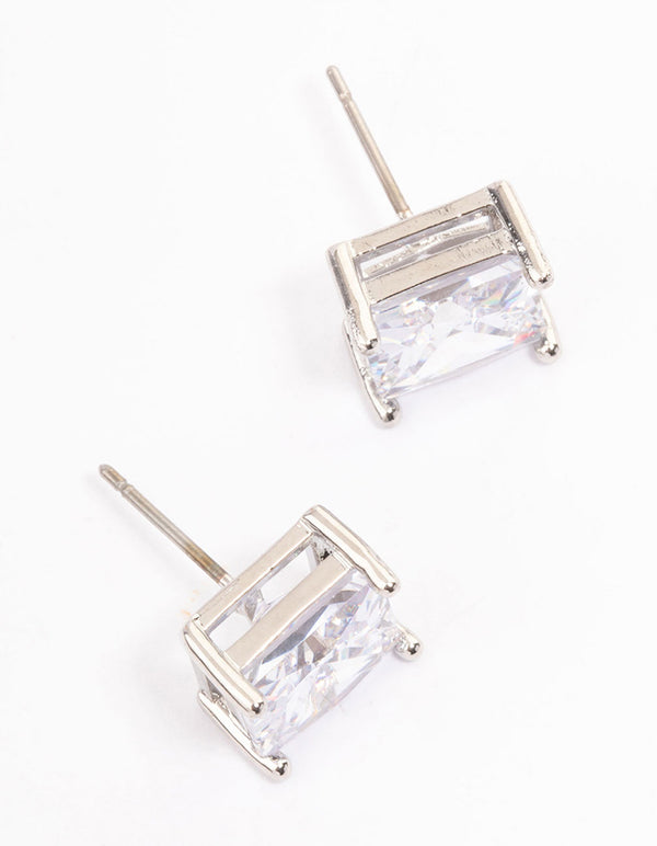 Silver Cubic Zirconia Square Statement Stud Earrings