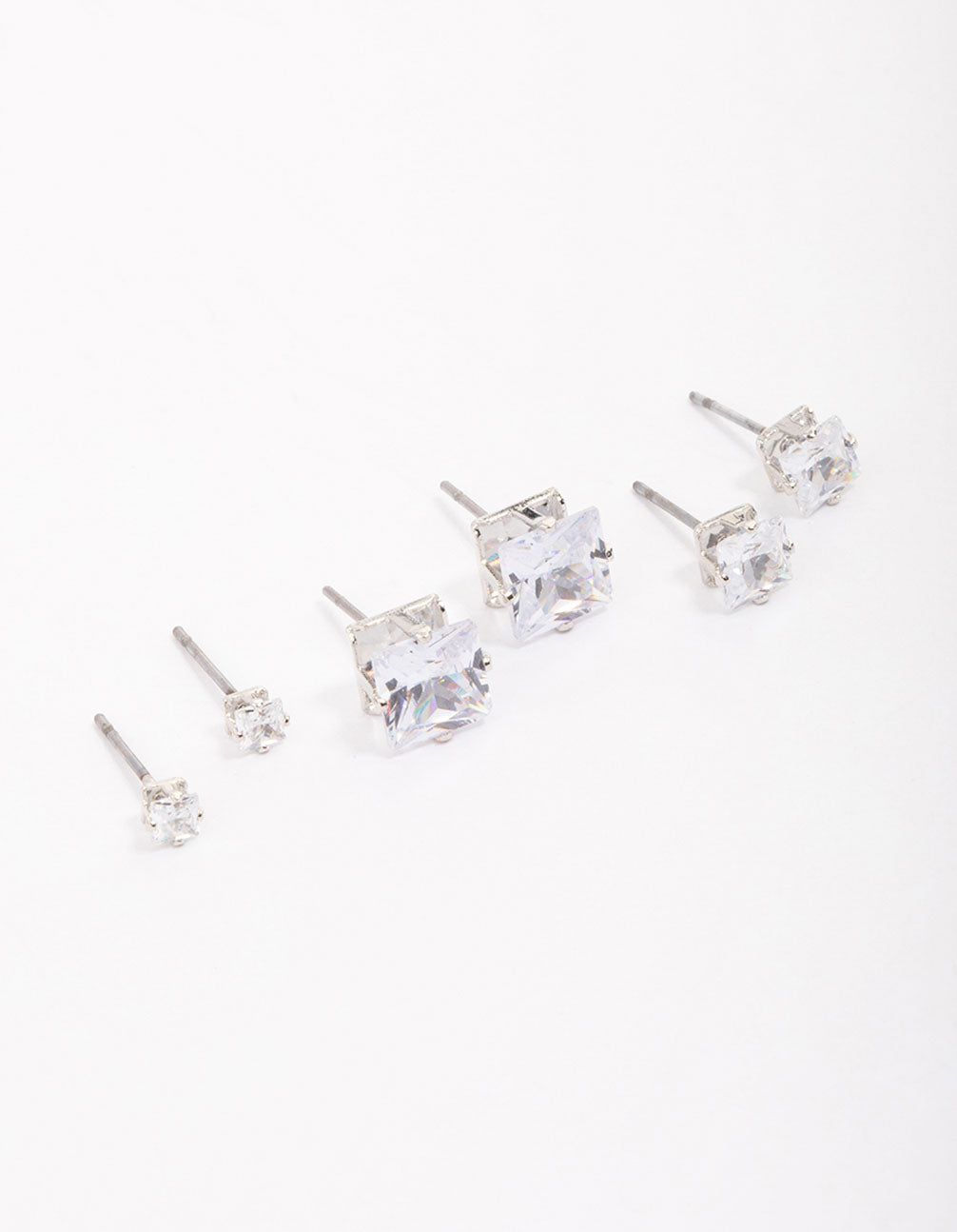 Silver Cubic Zirconia Square Graduated Earrings Pack