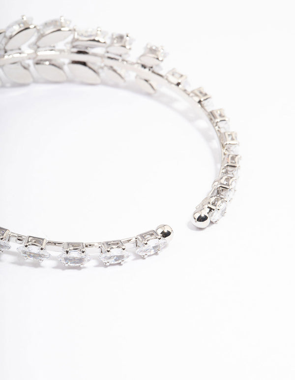 Silver Cubic Zirconia Statement Marquise Wrist Cuff
