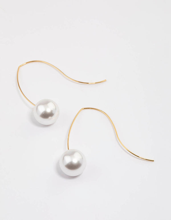 Gold Plated Acrylic Pearl Hook Drop Earrings