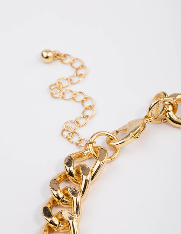 Gold Plated Chunky Curb Flower Necklace