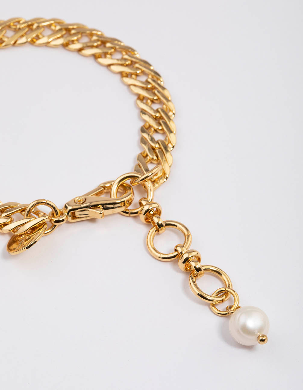Gold Plated Classic Flat Chain Freshwater Pearl Bracelet
