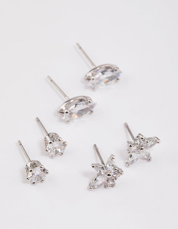 Silver Marquise Lotus Cubic Zirconia Earrings Pack