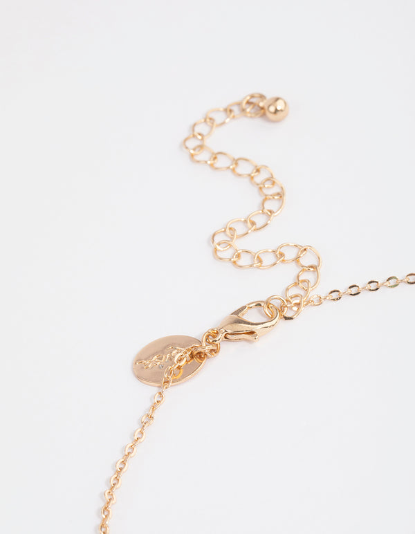 Gold Facet Beaded Smiley Face Pendant Necklace