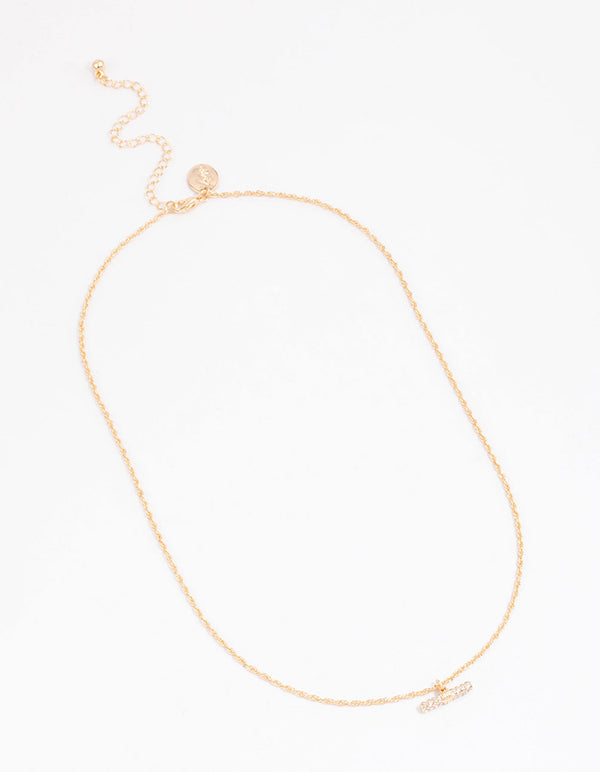 Gold Diamante T-Bar Pendant Necklace