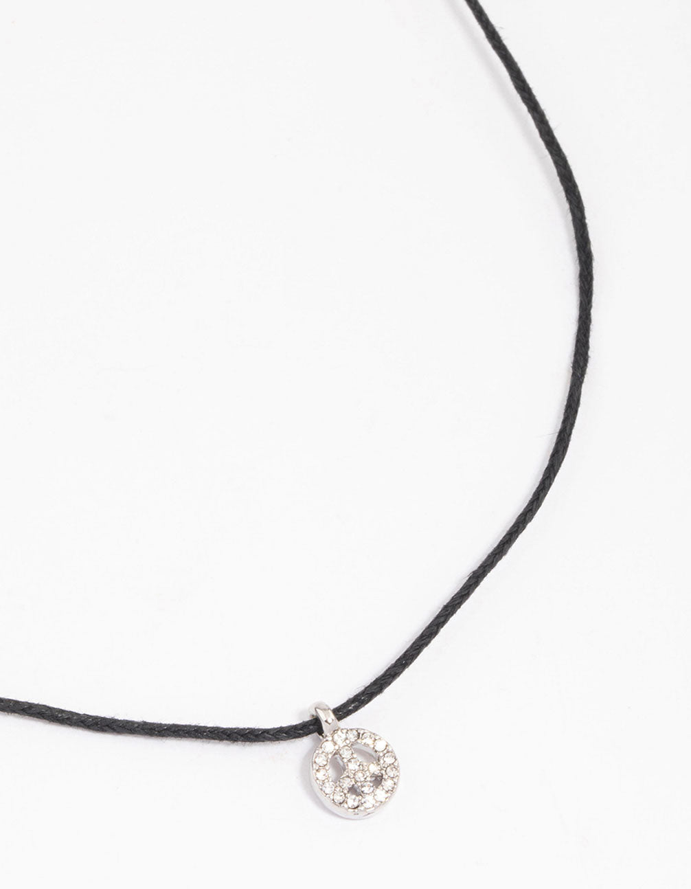 Silver Diamante Peace Sign Pendant Necklace
