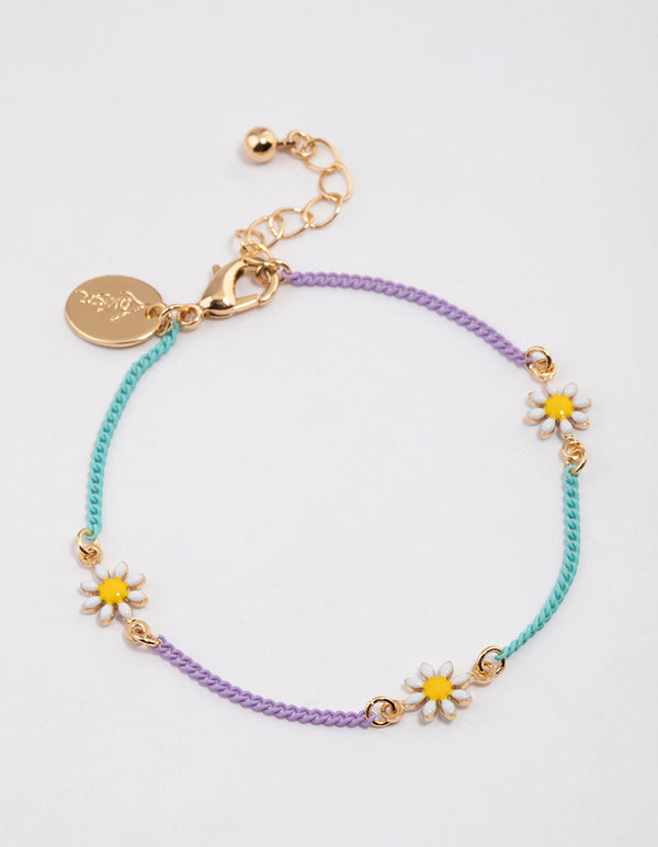 Gold Mixed Chain Daisy Bracelet