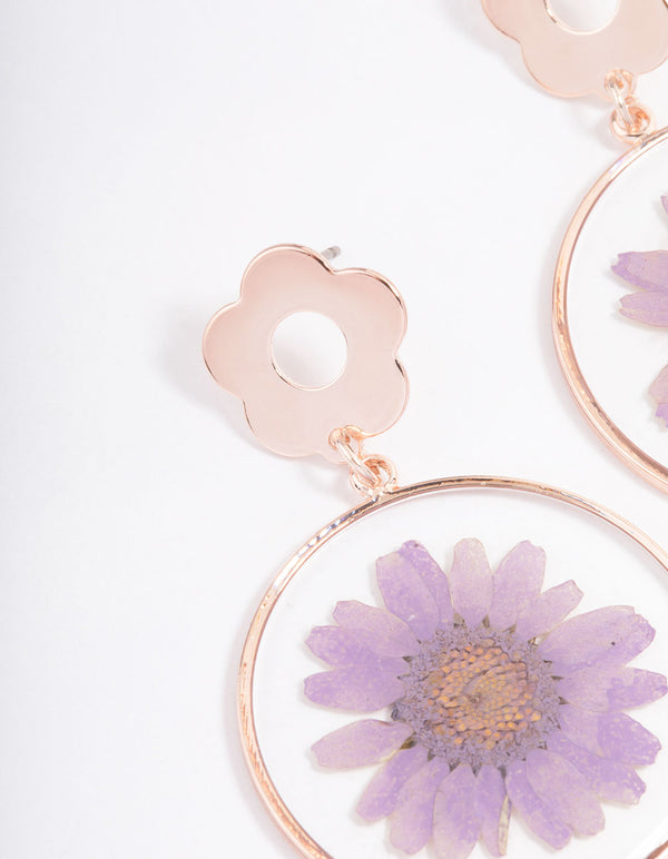 Rose Gold Floating Flower Drop Earrings
