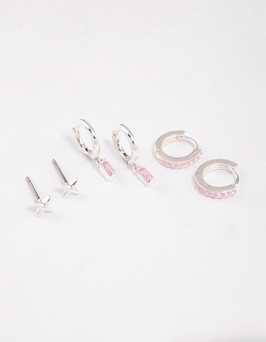 Silver Plated Brass Barbie Baguette Huggie Earrings 6-Pack