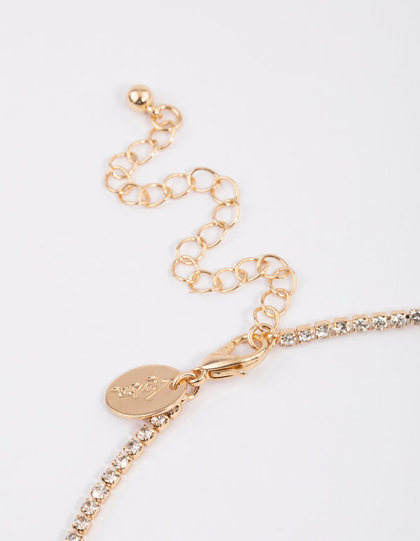 Purple Diamante Cup Chain Butterfly Necklace