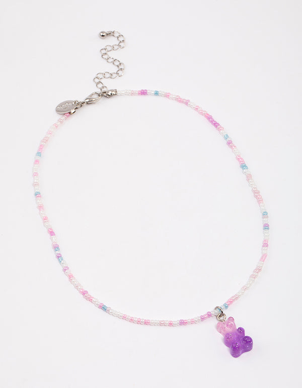 Pastel Sandblast Teddy Bear Charm Necklace