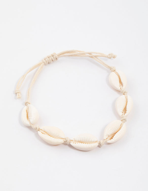 Neutral Cord Cowrie Shell Bracelet