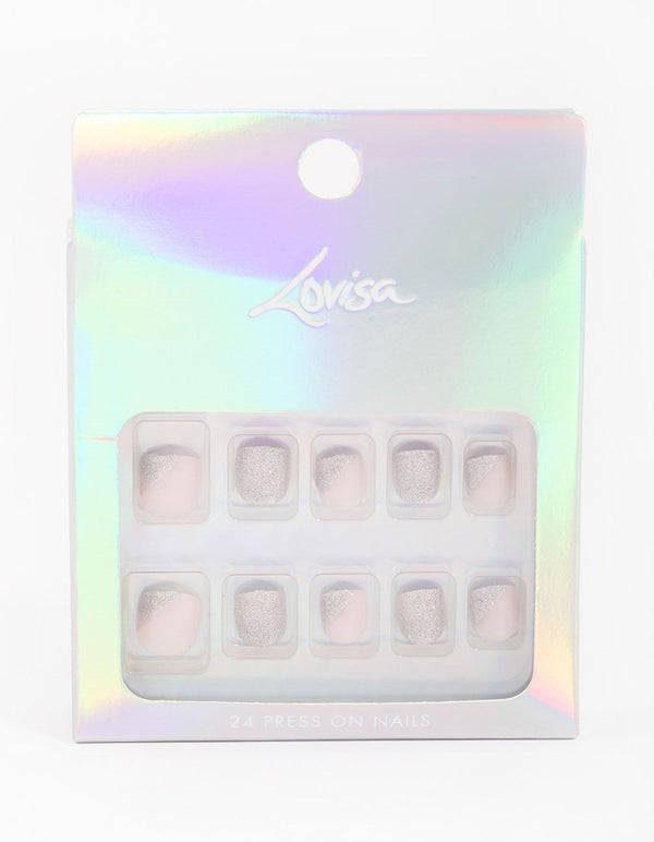 Tweens Silver Glitter & Blush Press On Nails