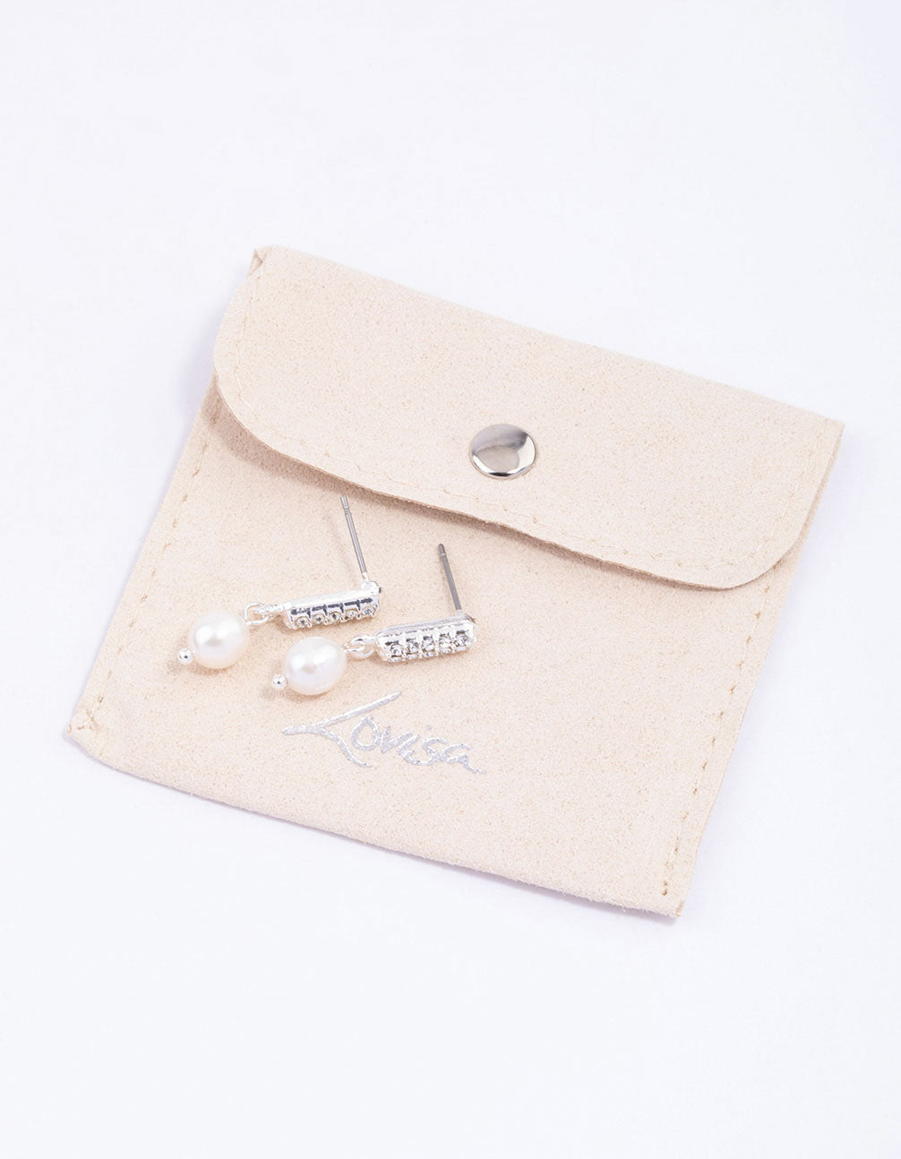 Silver Diamante Mini Pearl Drop Earrings & Polishing Set