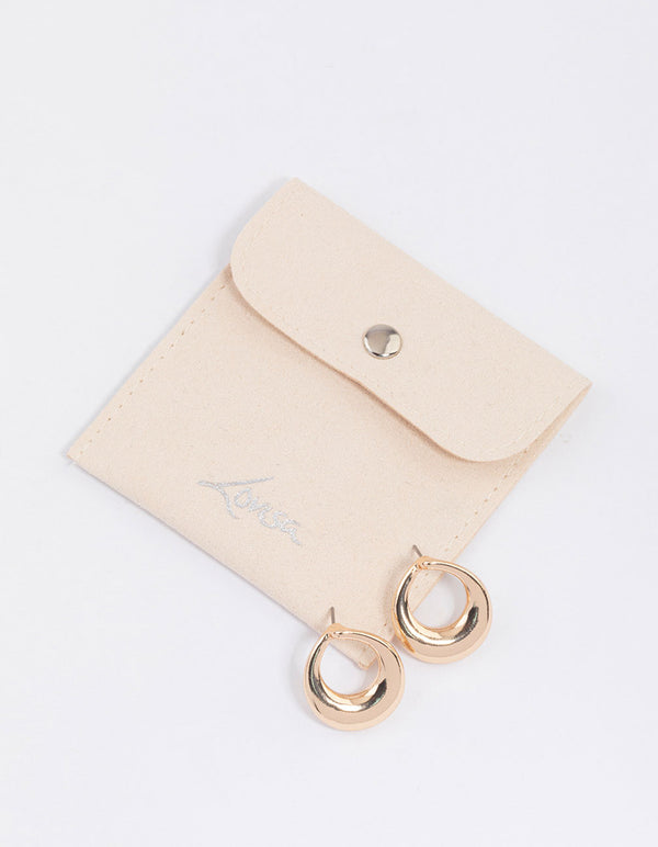 Gold Open Circle Stud Earrings & Polishing Set