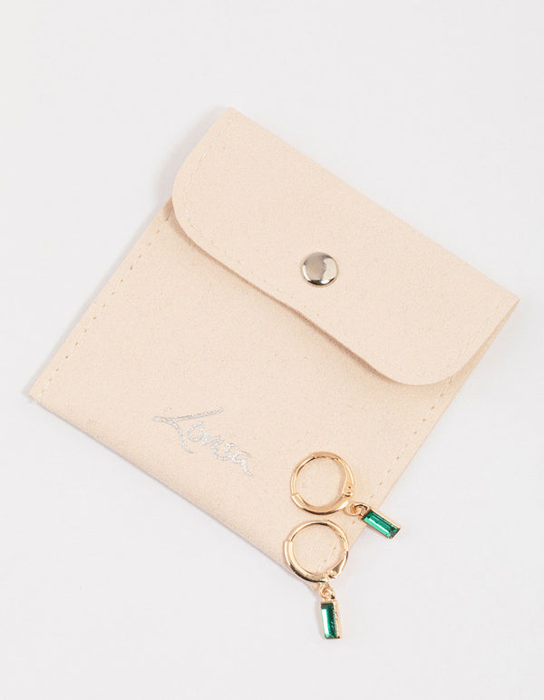 Gold Baguette Huggie Hoop Earrings & Polishing Set