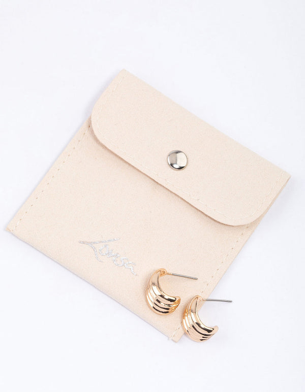 Gold Raked Huggie Earrings & Polishing Set