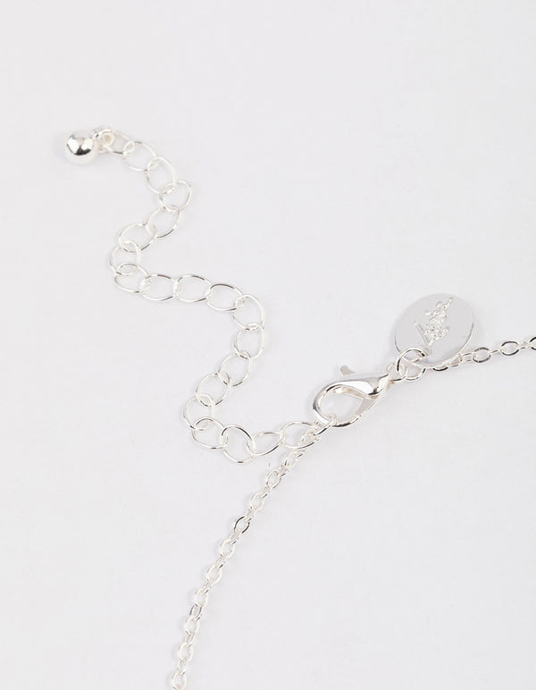 Silver Pearl & Rectangle Link Chain Necklace & Polishing Set