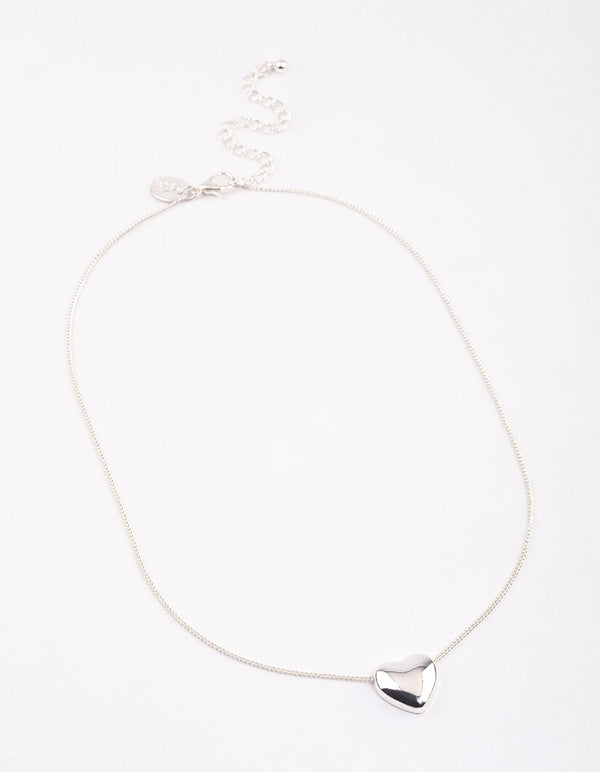 Silver Puffy Heart Necklace & Polishing Set