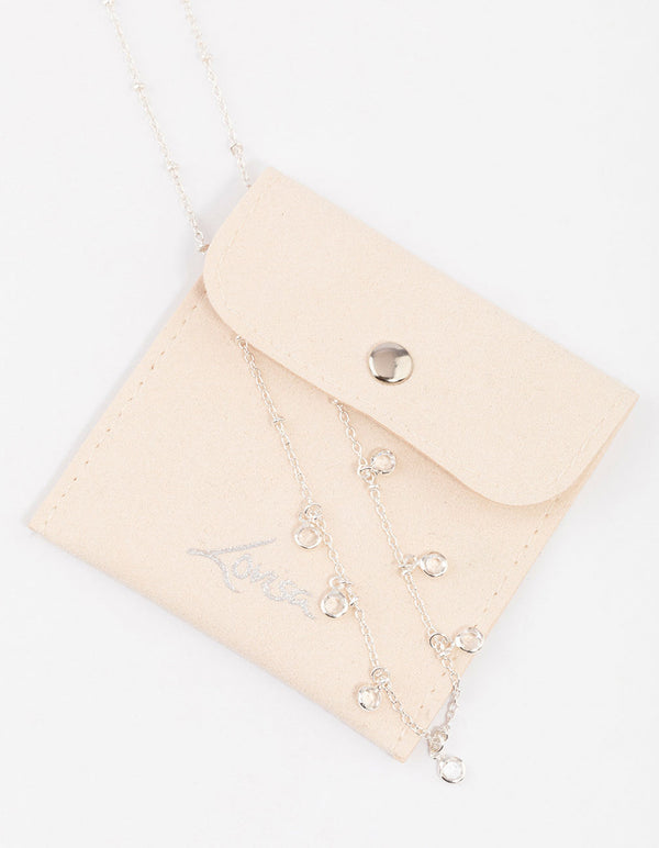 Silver Bezel Diamante Droplet Necklace & Polishing Set