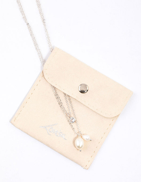 Silver Double Freshwater Pearl Necklace & Polishing Set