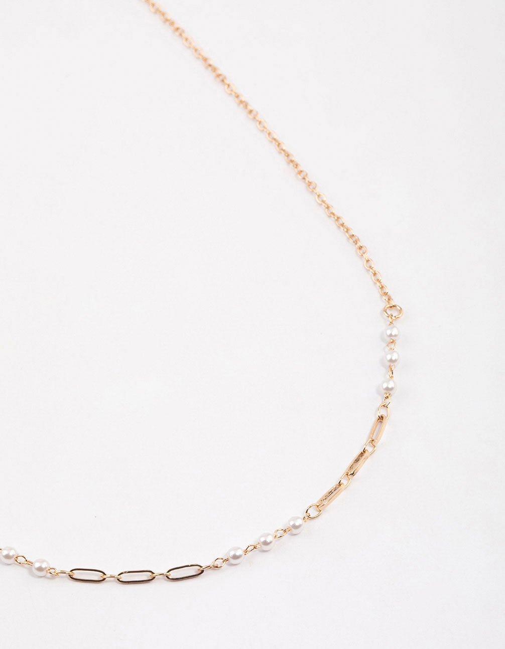 Gold Pearl Rectangle Link Chain Necklace & Polishing Set