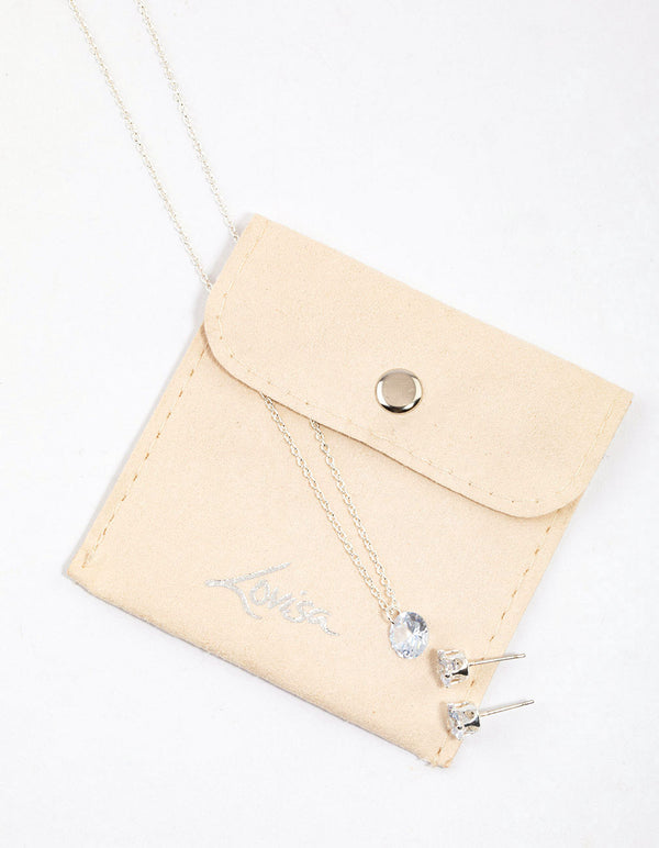 Silver Floating Cubic Zirconia Drop Jewellery & Polishing Set