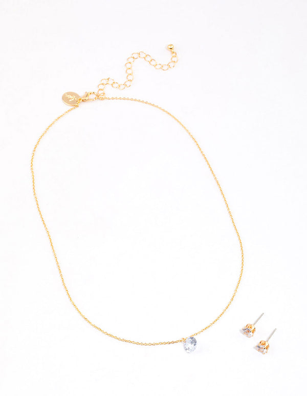 Gold Floating Cubic Zirconia Drop Jewellery & Polishing Set