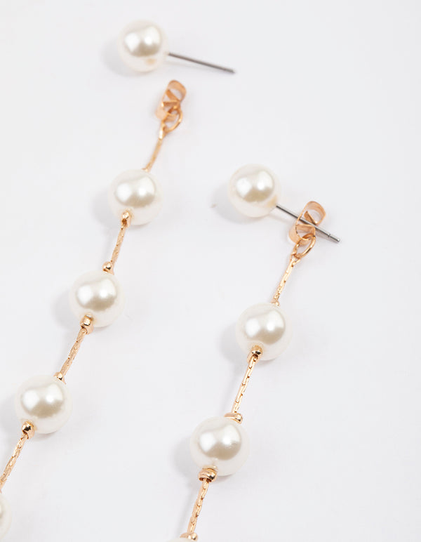 Gold Fine Snake Chain Pearl Drop Earrings