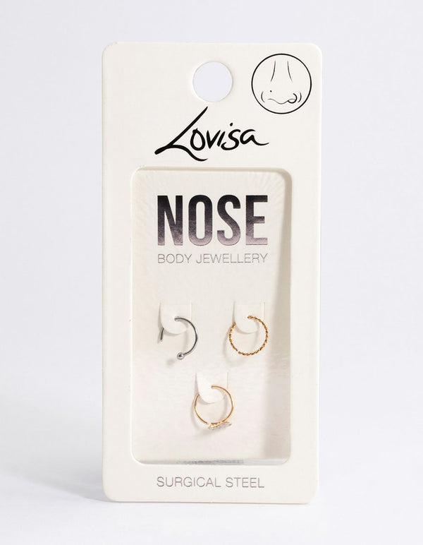 Surgical Steel Mixed Cubic Zirconia Nose Stud Pack