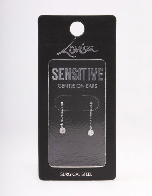 Surgical Steel Thread Through Round Cubic Zirconia Earrings