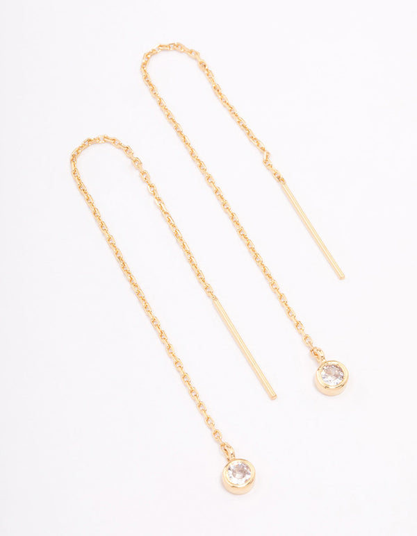 Gold Plated Surgical Steel Thread Through Round Cubic Zirconia Earrings
