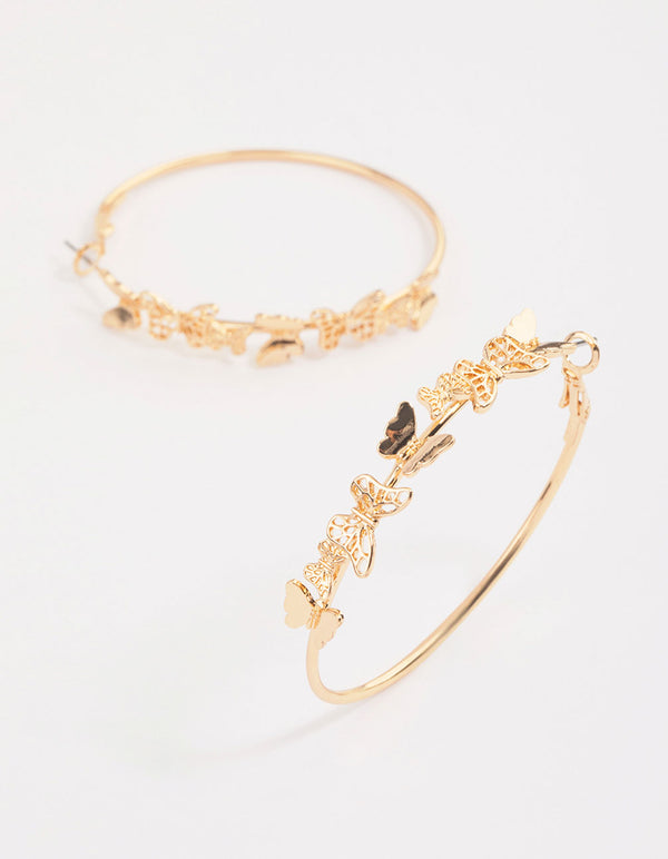 Gold Mini Butterfly Hoop Earrings