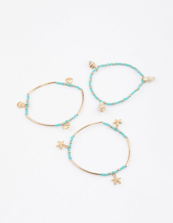 Gold Bold Bar Starfish Adjustable Bracelet