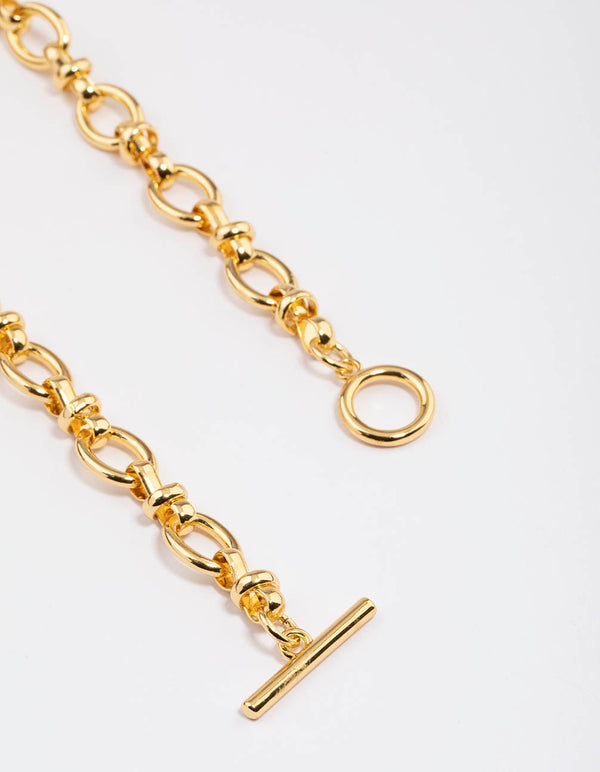 Gold Plated Oval Detailed Chain FOB Necklace
