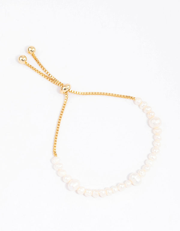 Gold Plated Large Station Full Freshwater Pearl Bracelet