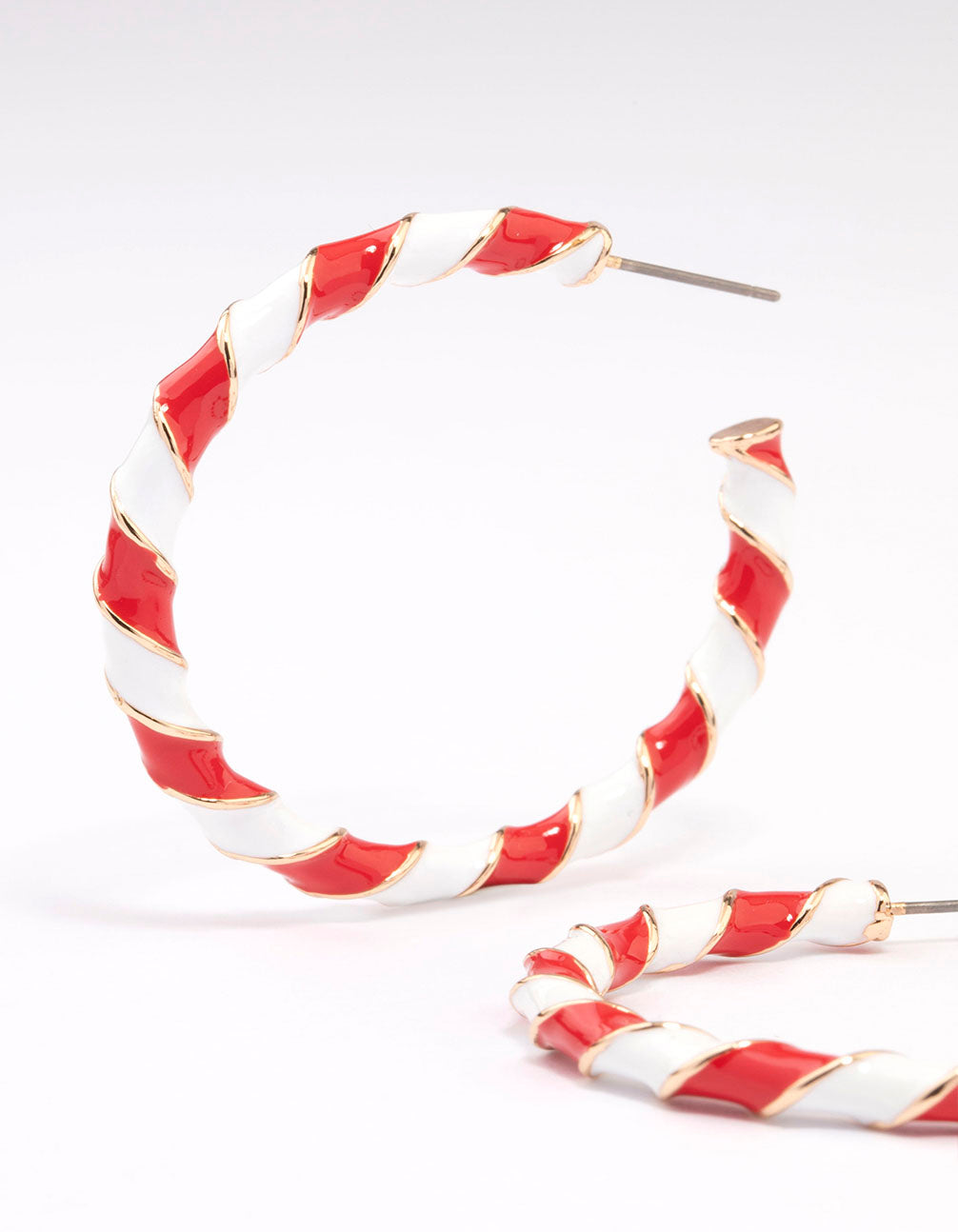 Red & White Enamel Christmas Hoop Earrings