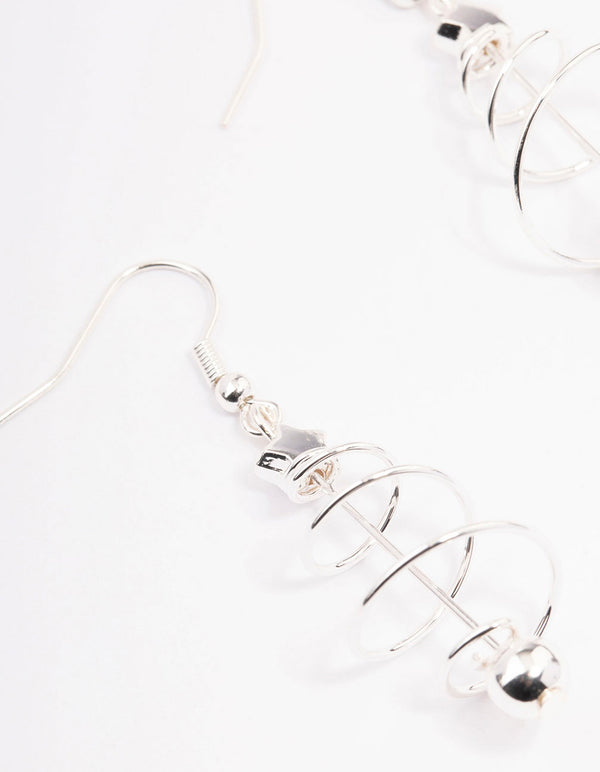 Silver Wire Spiral Tree Drop Earrings