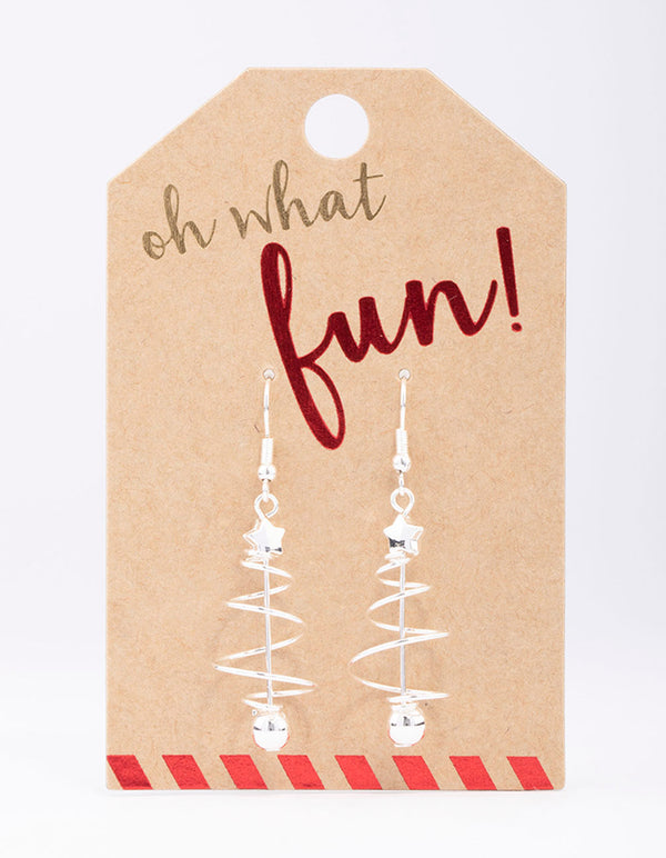 Silver Wire Spiral Tree Drop Earrings