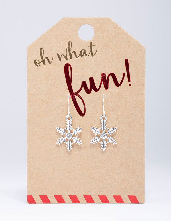 Silver Snowflake Crystal Drop Earrings