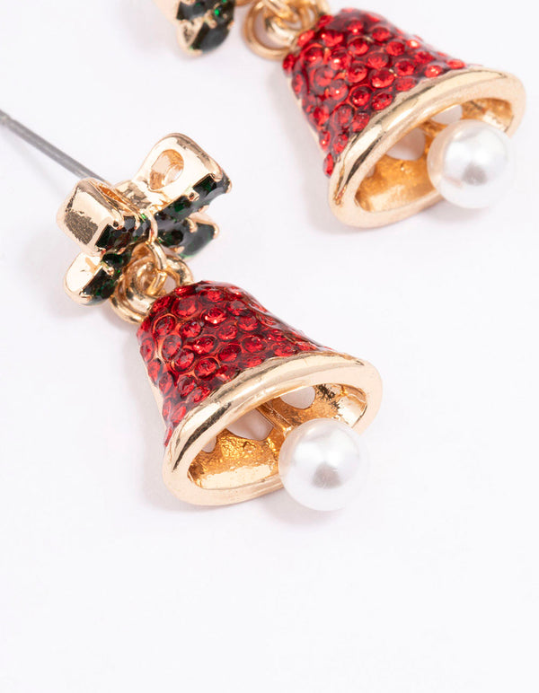 Green & Red Diamante Bell Drop Earrings