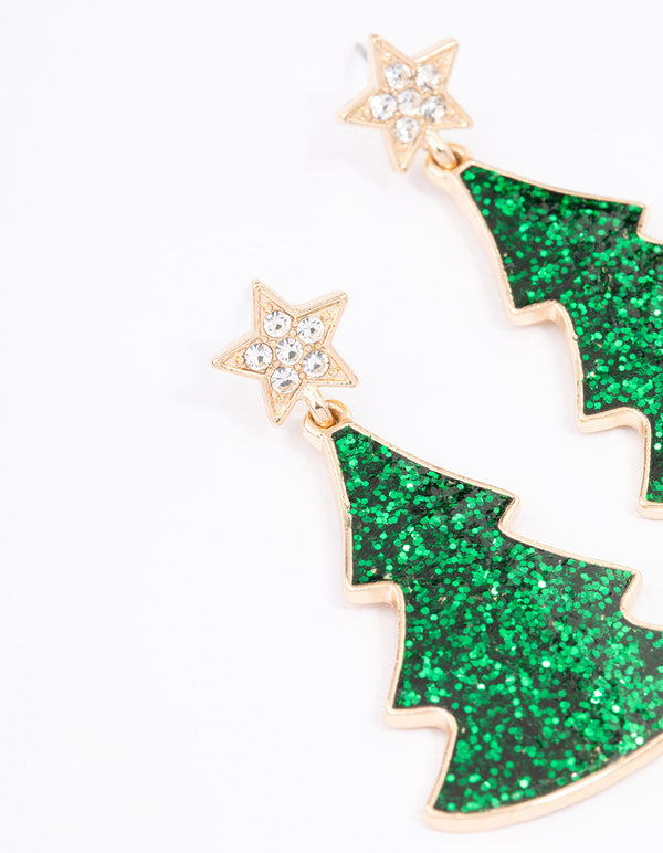 Gold Star & Double Tree Stud Earrings