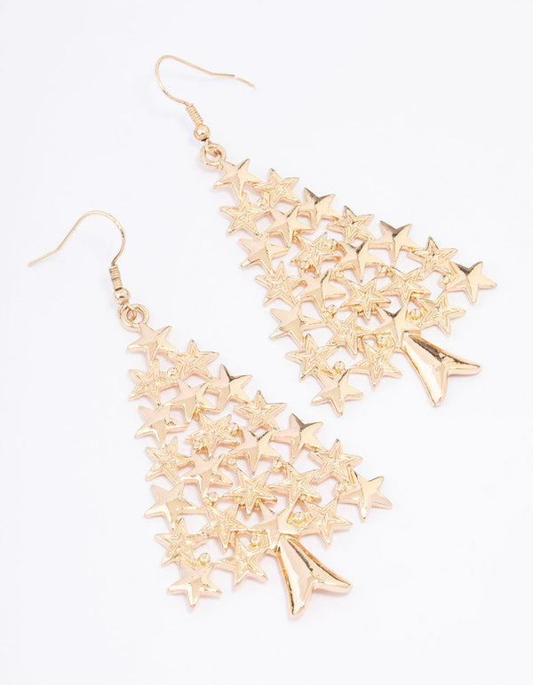Gold Christmas Tree & Star Drop Earrings