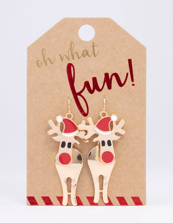 Red Reindeer Drop Earrings
